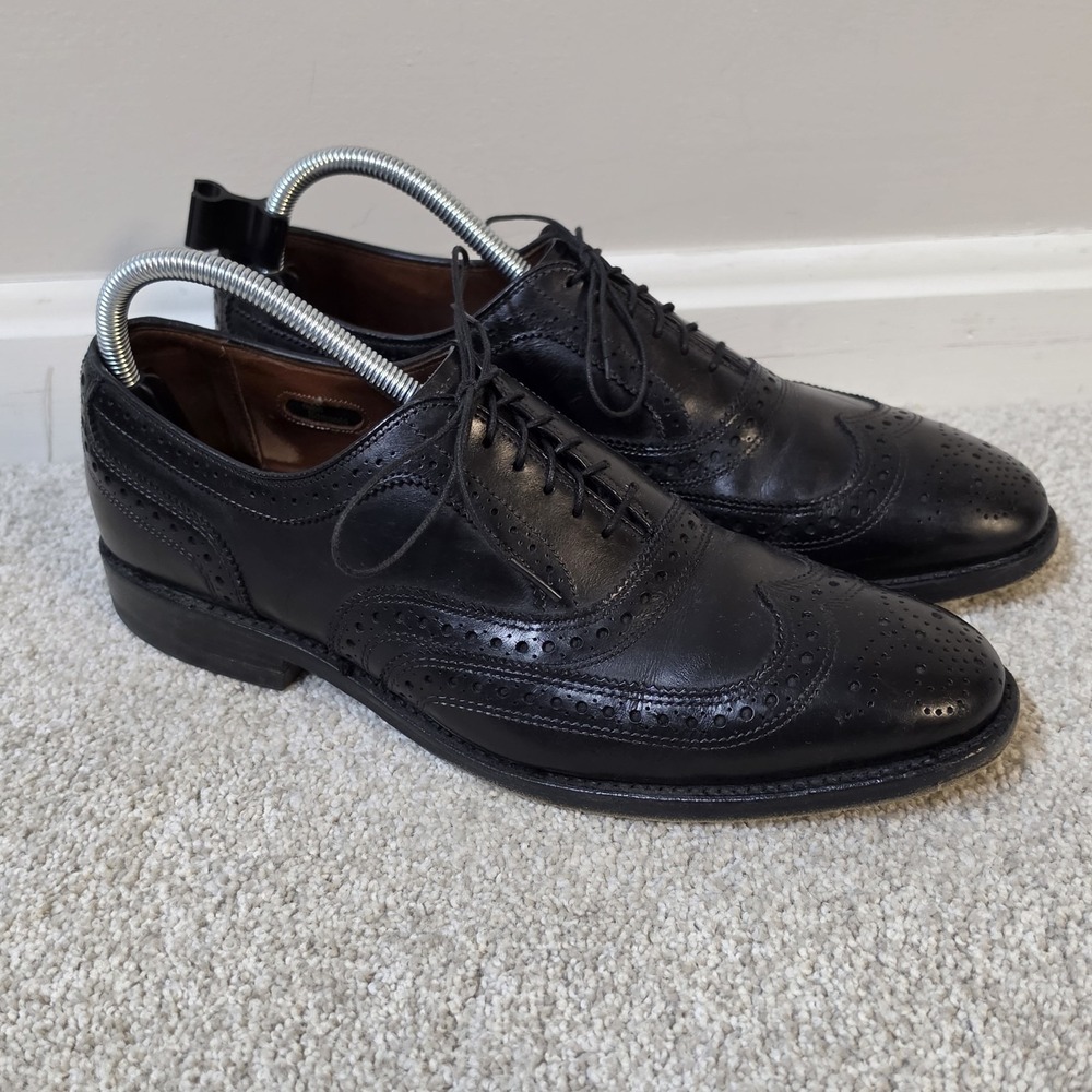 Allen Edmonds McAllister Shoes Mens 8.5 D Black Leather Wingtip Oxford USA